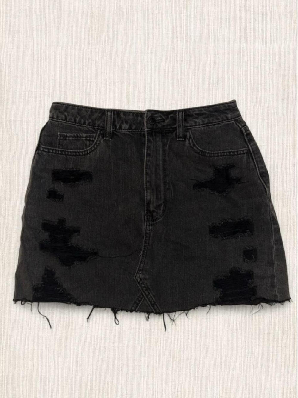 Hollister Distressed Black Denim Mini Skirt